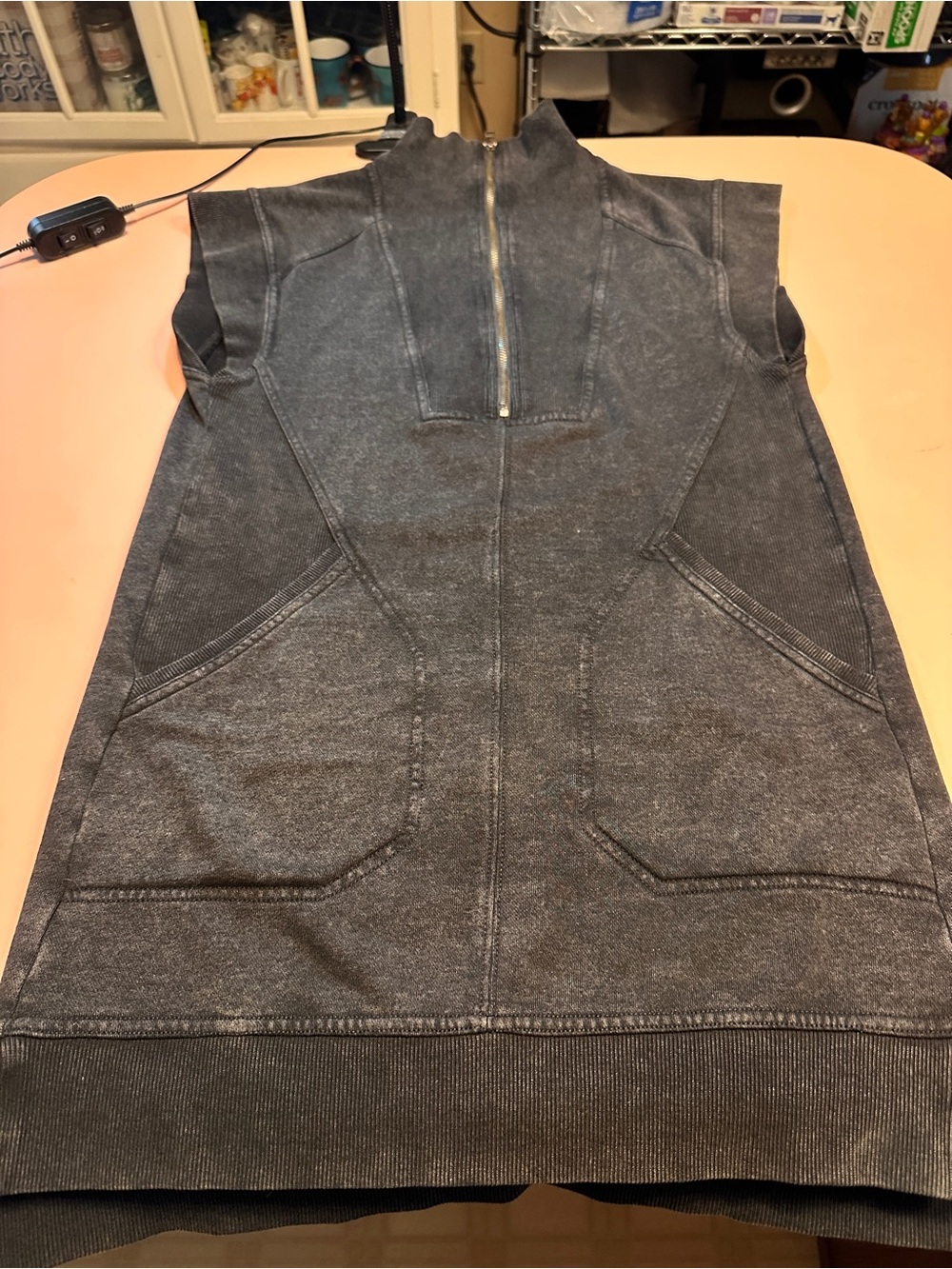 Daily Practice Sleeveless Half-Zip Mini Dress in Washed Charcoal